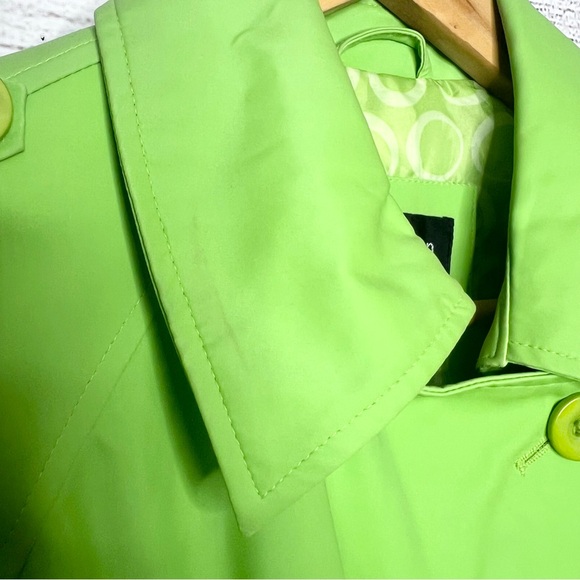 Vintage Braetan Bright Lime Green Double-Breasted Belted Trench Coat Size Small - Picture 6 of 13